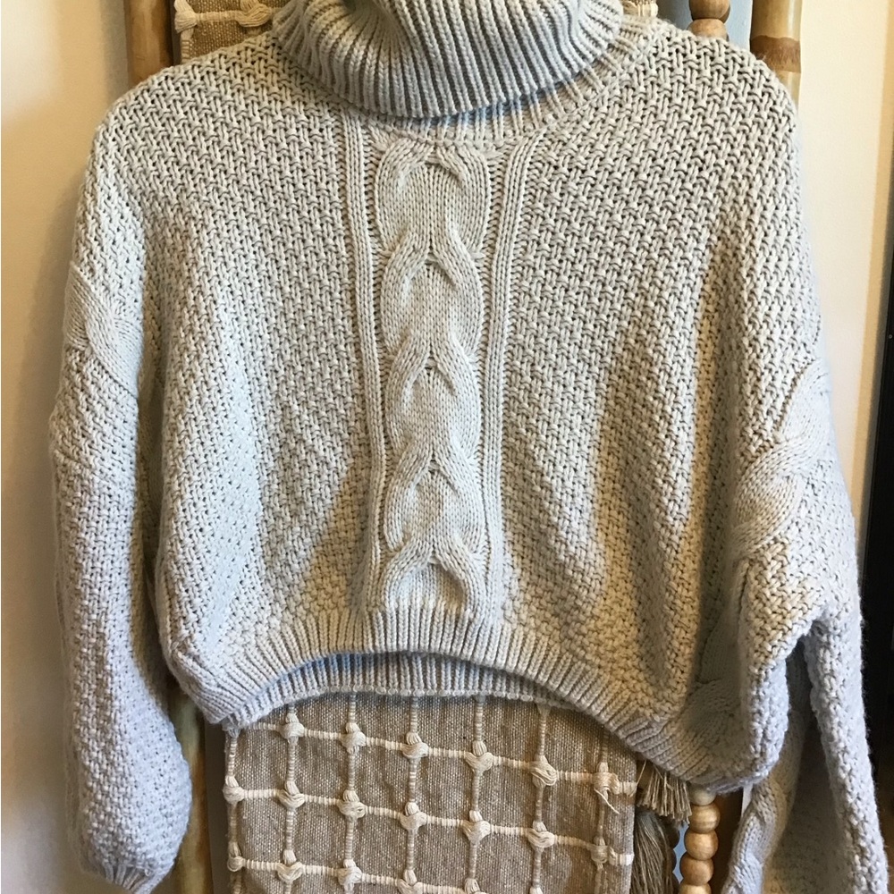 Zaful Light Gray Chunky Knit Turtleneck Sweater